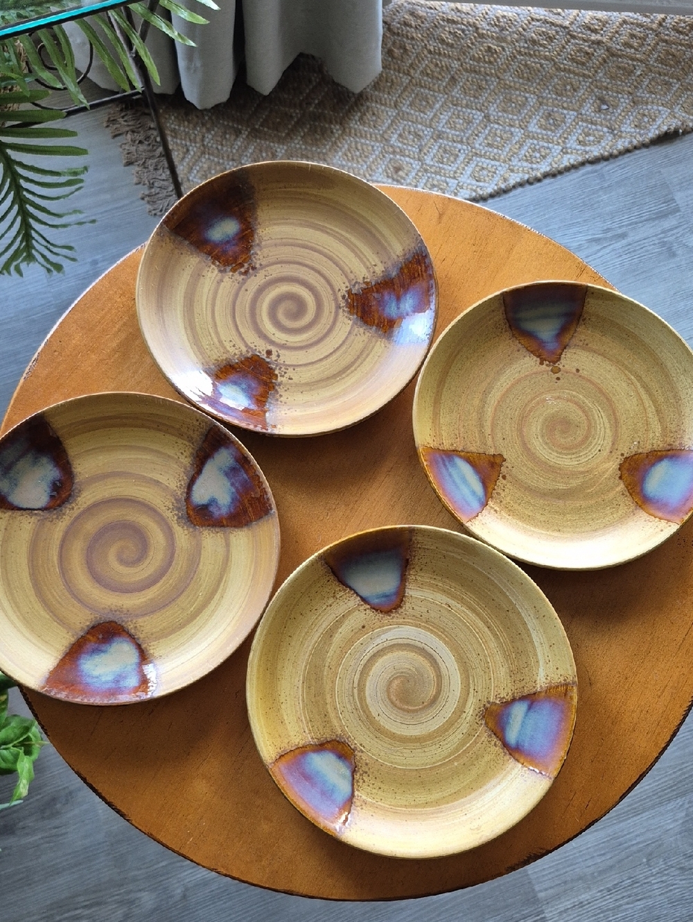 Sango Splash Dark Yellow Spiral Ceramic Salad Plates - Set of 4